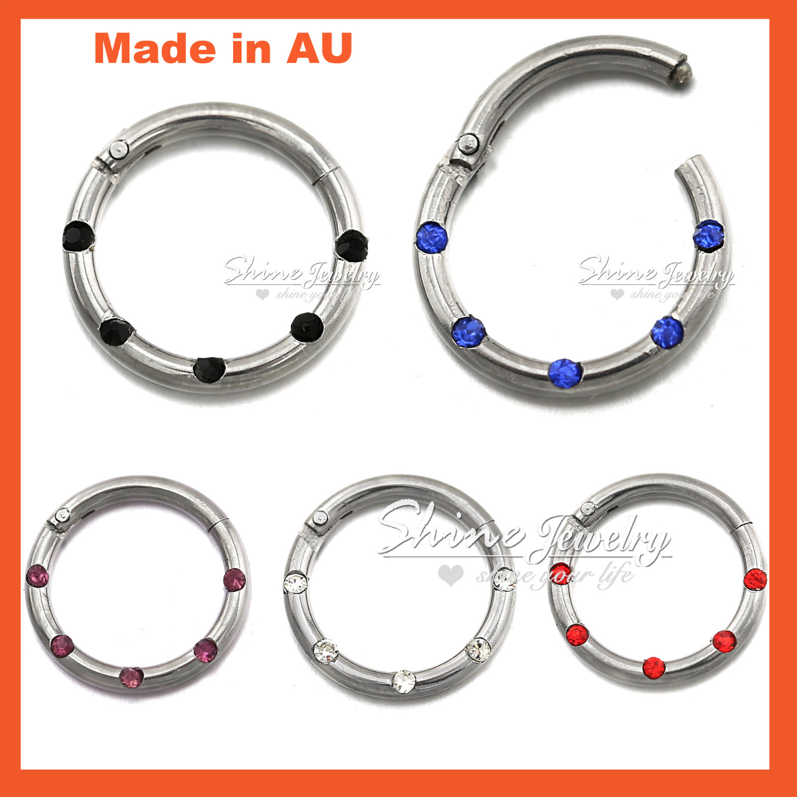 Titanium Seamless Segment Hinged Hoop Clicker Septum Lip Ear Nose Ring Piercing