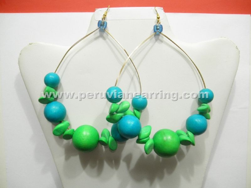 Handmade Colorful Wooden Hoop Earrings – Bold Green – Turquois Statement Jewelry