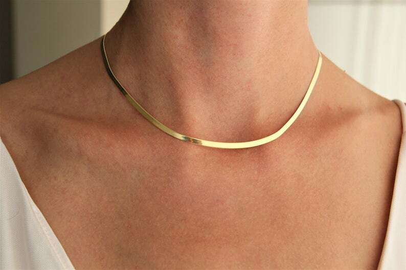 Men&Women’s Solid 18K Yellow Gold Filled 5mm wide Herringbone Chain Necklace T14