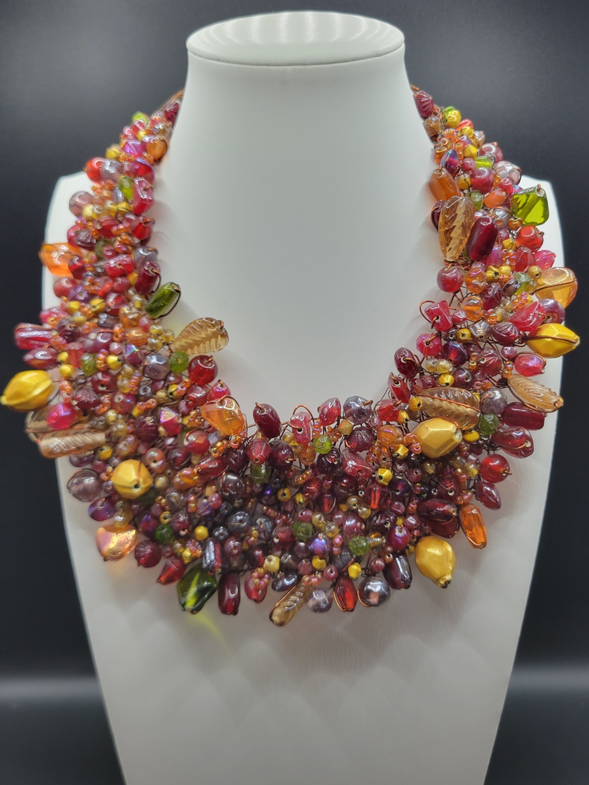 Statement Bib Wire Wrap Necklace Aurora Borealis Glass Bead Faux by Manouk