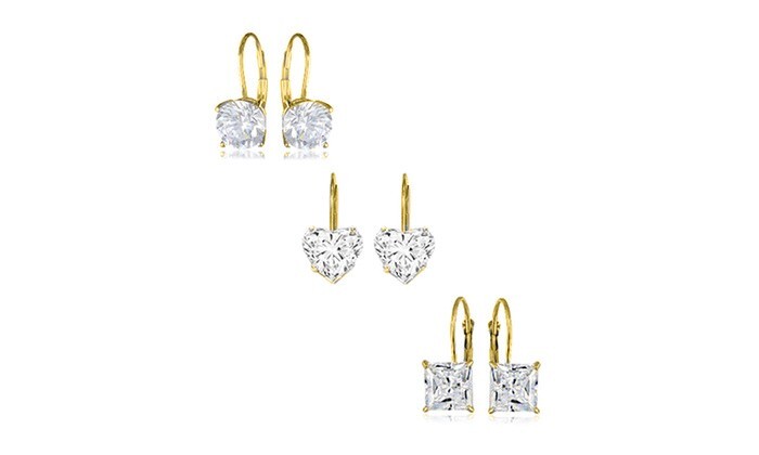 2.00CTTW 925 Sterling Silver CZ Gold Leverback Earrings For Women – 3 Styles