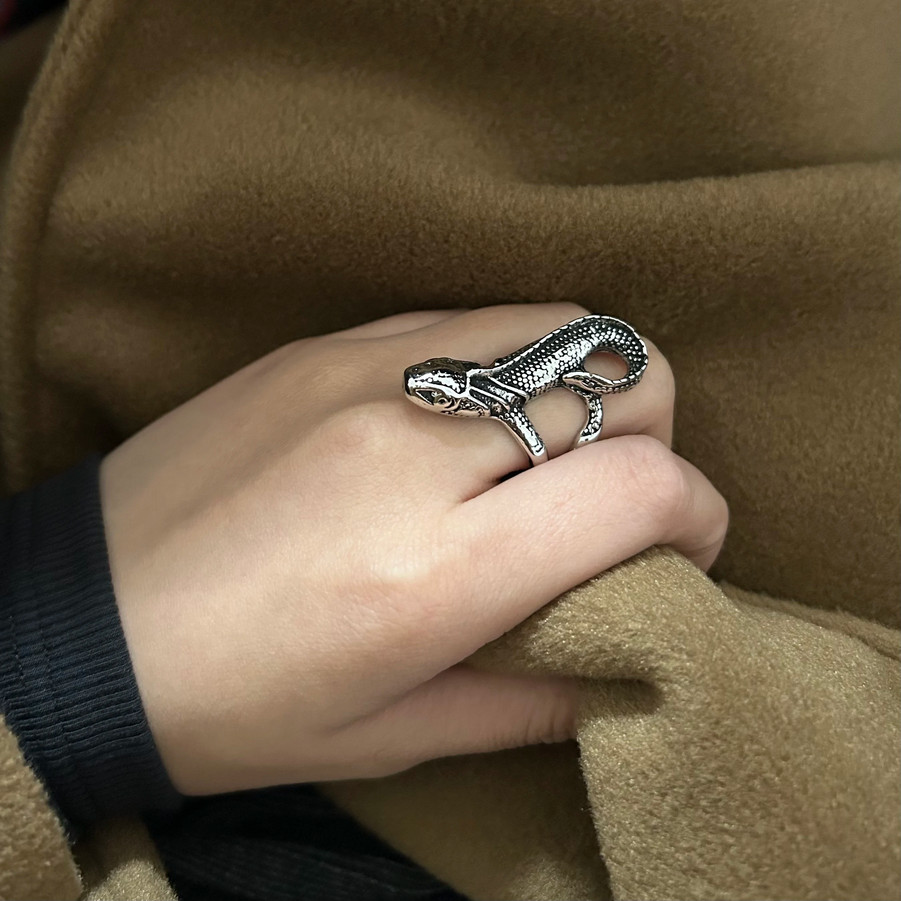 Lizard Iguana Open Ring Jewelry Predator Animal Reptile Adjustable Resizable