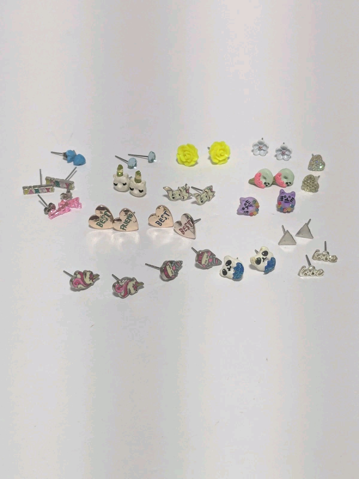 Variety Lot Of Small Stud Earrings. 18 Pairs. Little Girl Themed. Whimsical.