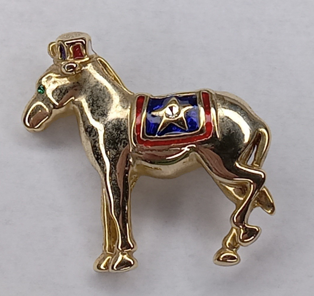 Donkey Democrat Hat Star Green Eye Brooch Pin Vintage No Maker Mark