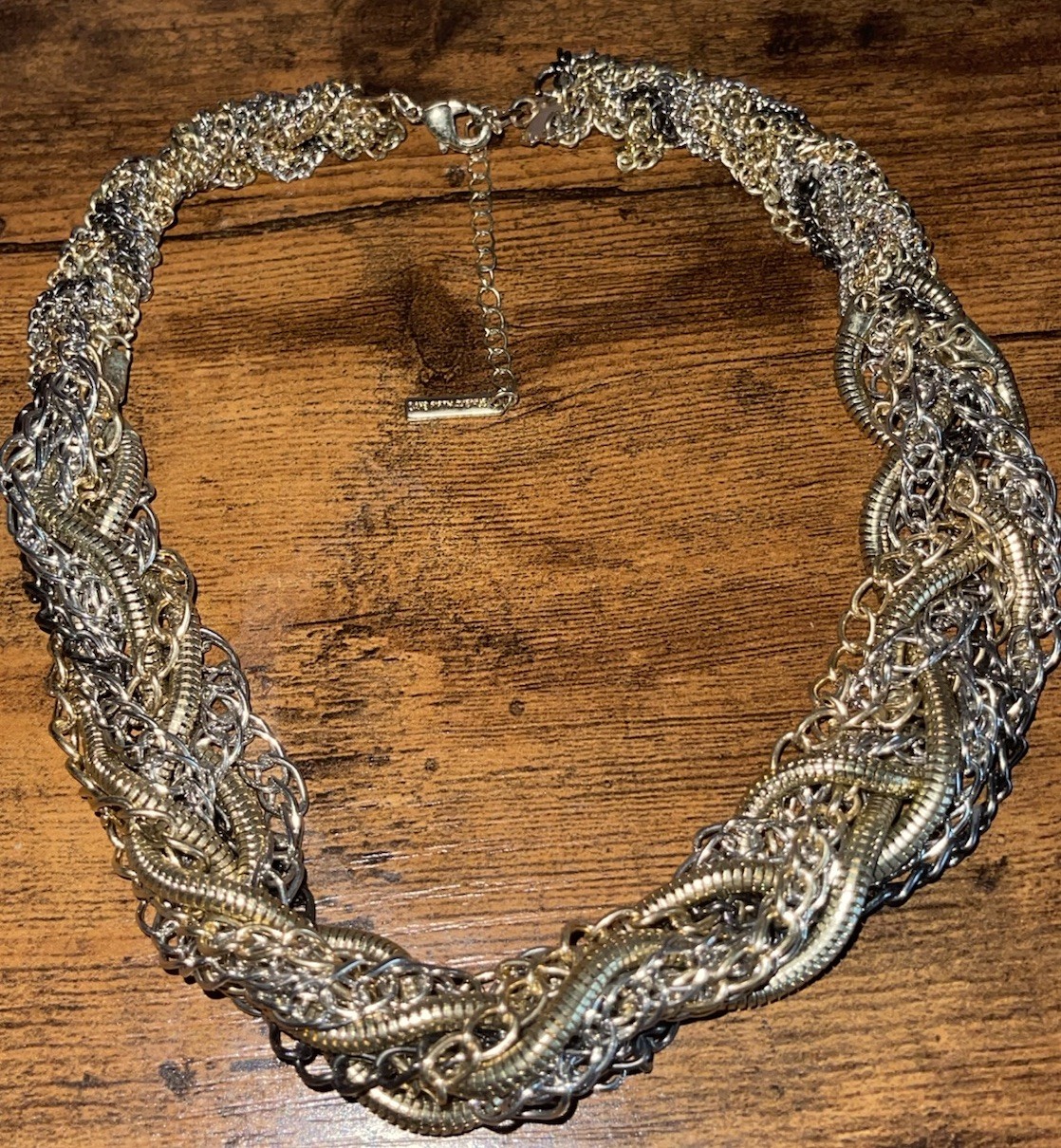 Saks Fifth Avenue Multi Chain Statement Necklace Gold Silver Tone Chunky Runway