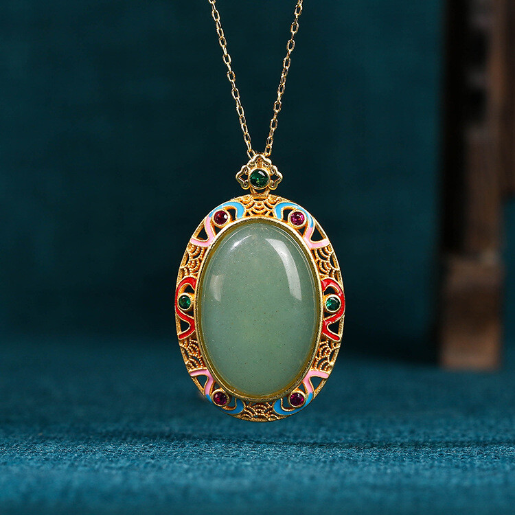 Green Jade Crystal Pendant Necklace Charm 18K Gold Plated Chain Dainty Gemstone