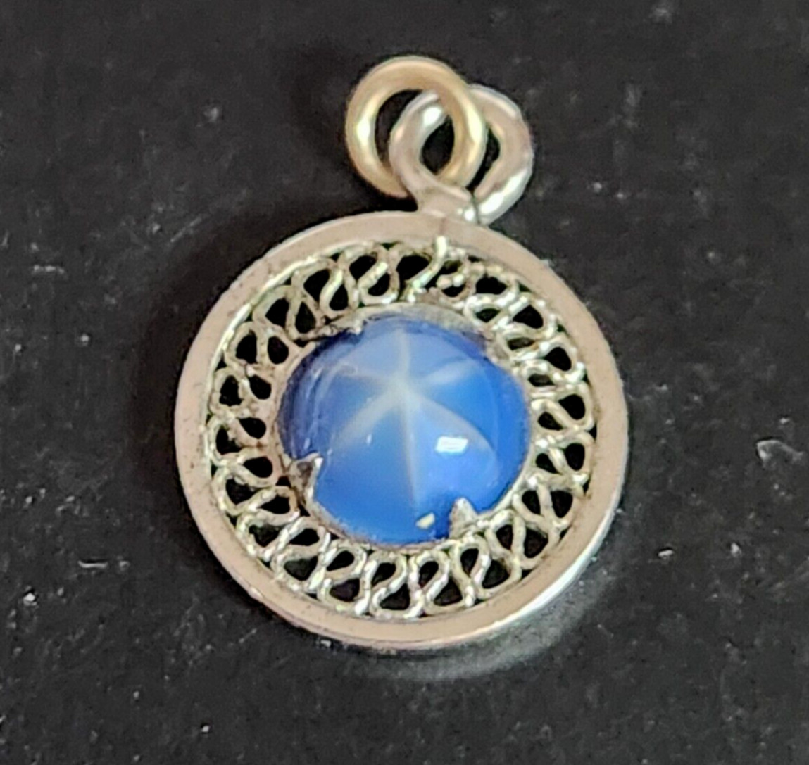 Linde Star Pendant or Charm Tiny 3/8 inch Silver Tone & Blue White Star Marked
