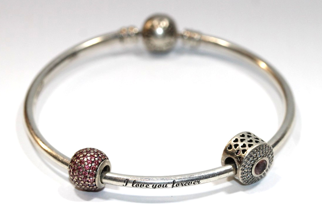 I Love You Forever Pandora Bracelet 8″ Sterling Silver, Solid +2Pink Charms #478