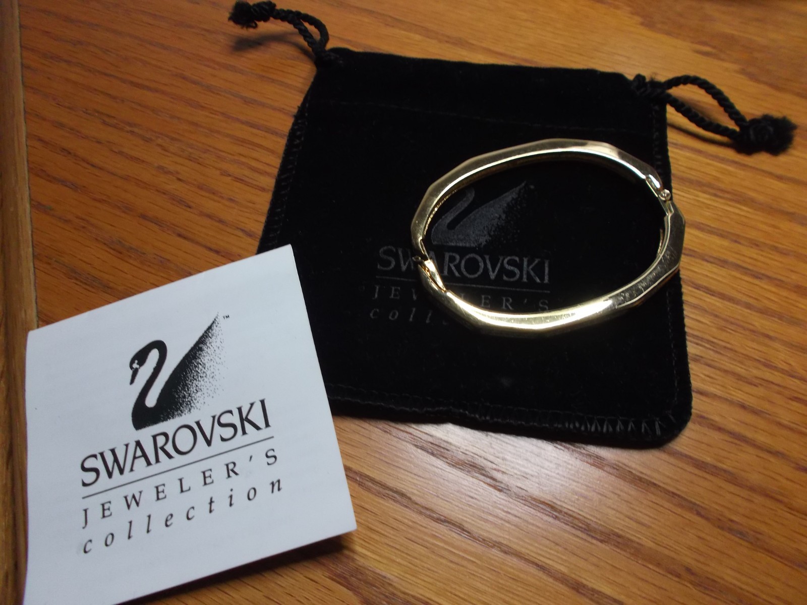 Swarovski Swan Clear Crystal Pave’ Gold Tone Hinged Bangle Bracelet Stamped