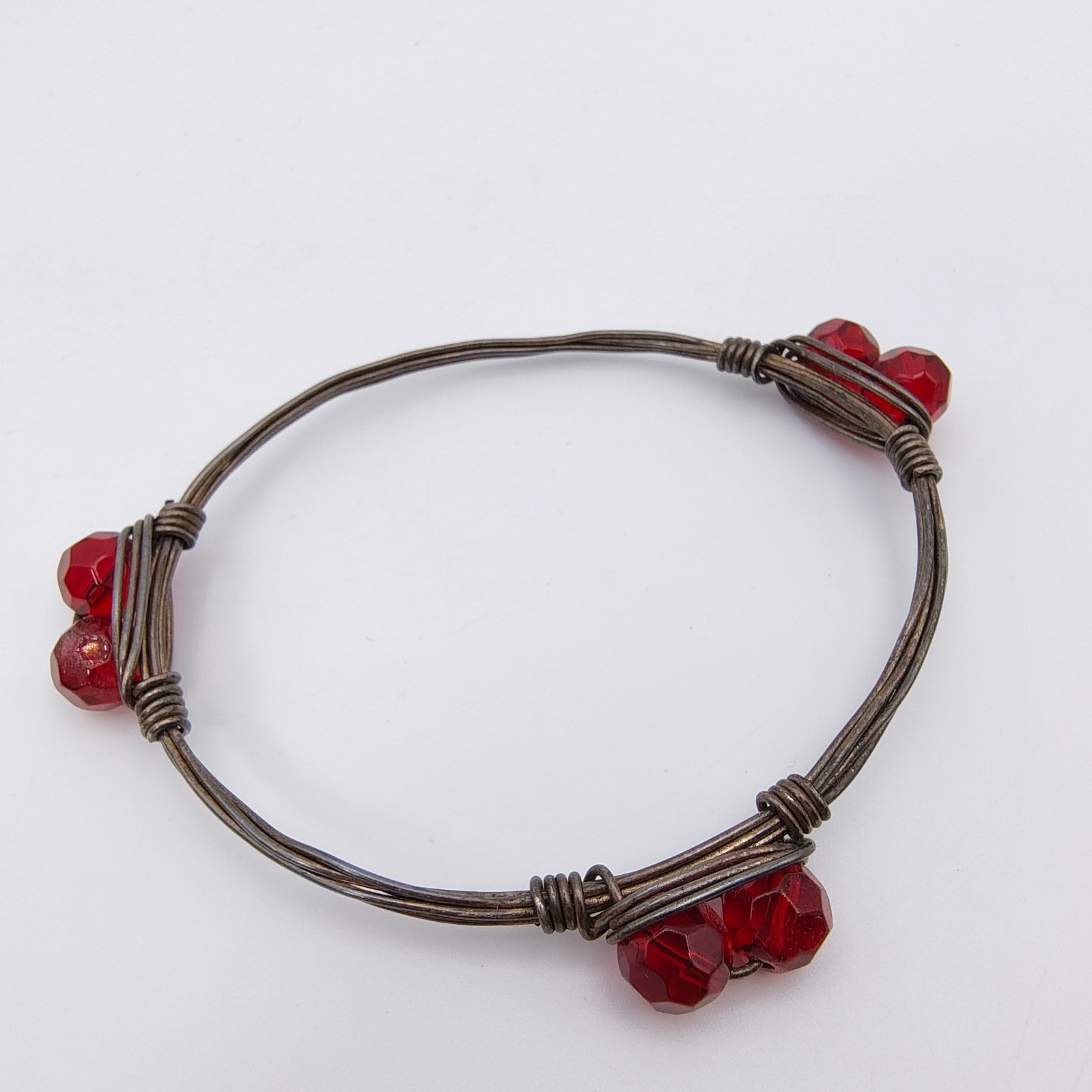 Gothic Romance Wire Wrapped Bangle Bracelet Bronze Tone Red Bead Dark Academia