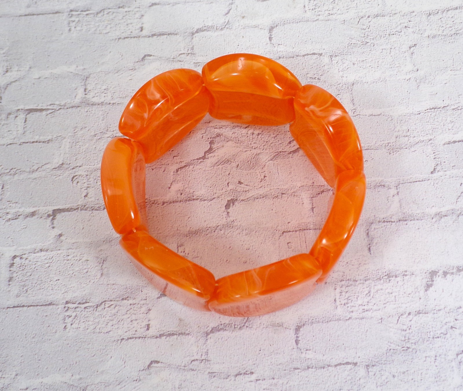 Orange Wide Chunky Stretch Statement Bracelet Bold Fashion Colorful Jewelry New