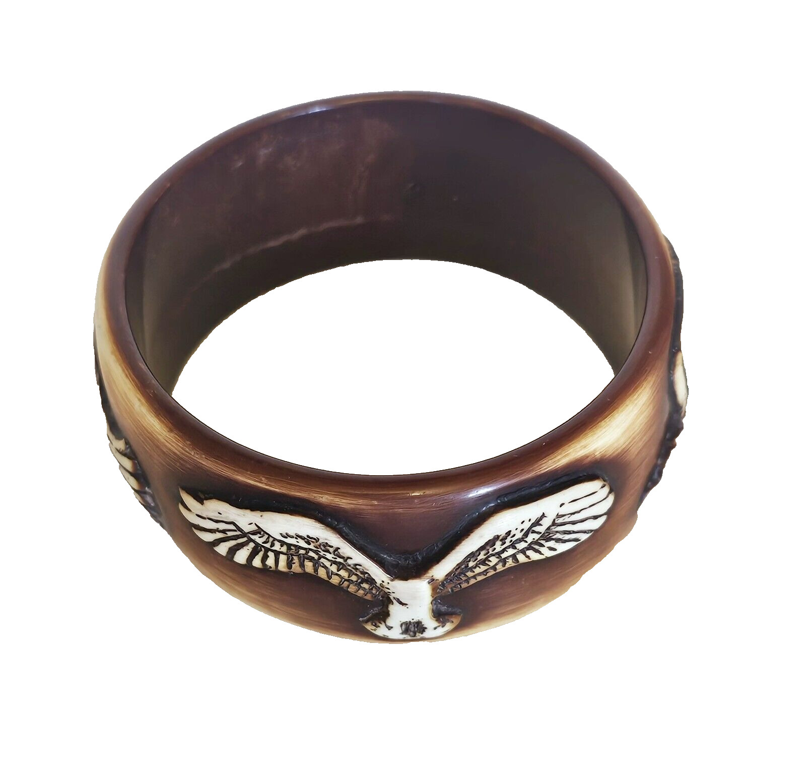 Vintage Bracelet Eagles Flying Brown Beige Plastic Costume Jewelry Bangle