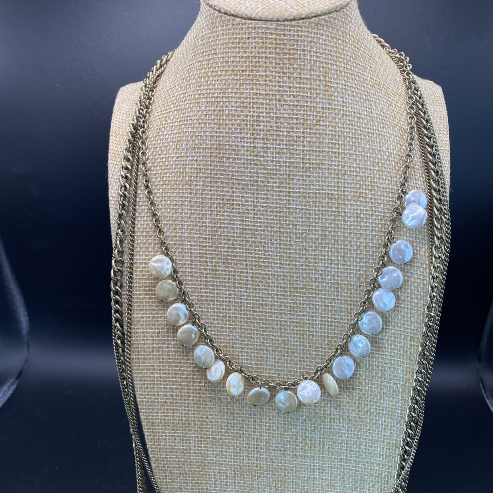 Park Lane Necklace Faux Pearl Gold Tone 4 Strand Long Vintage