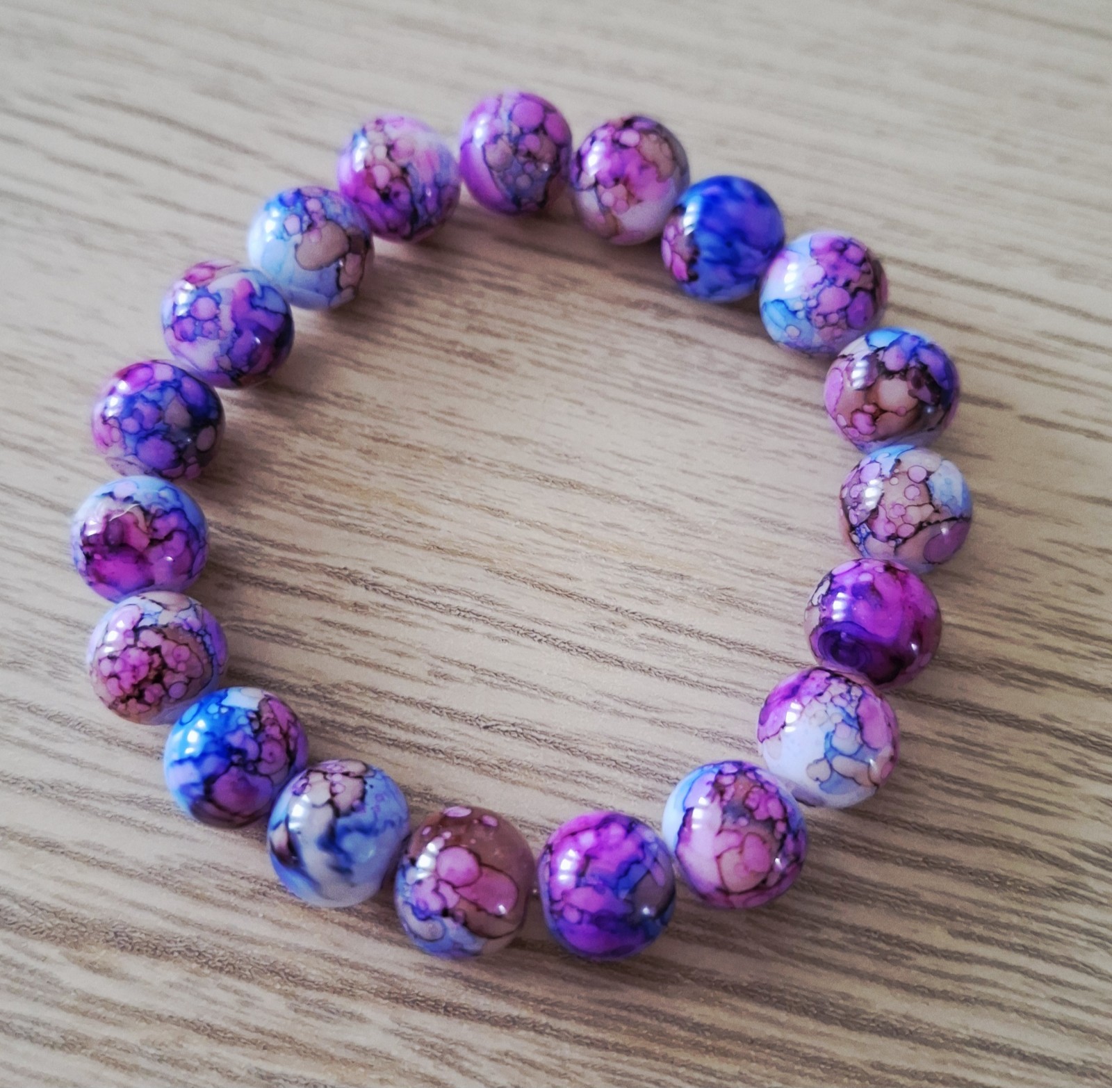 Purple Tie Dye Style Beaded Bracelet