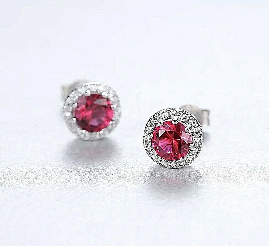 4 CT Round Cut Red & White VVS1/D Simulated Diamond Stud Earrings 14K White Gold