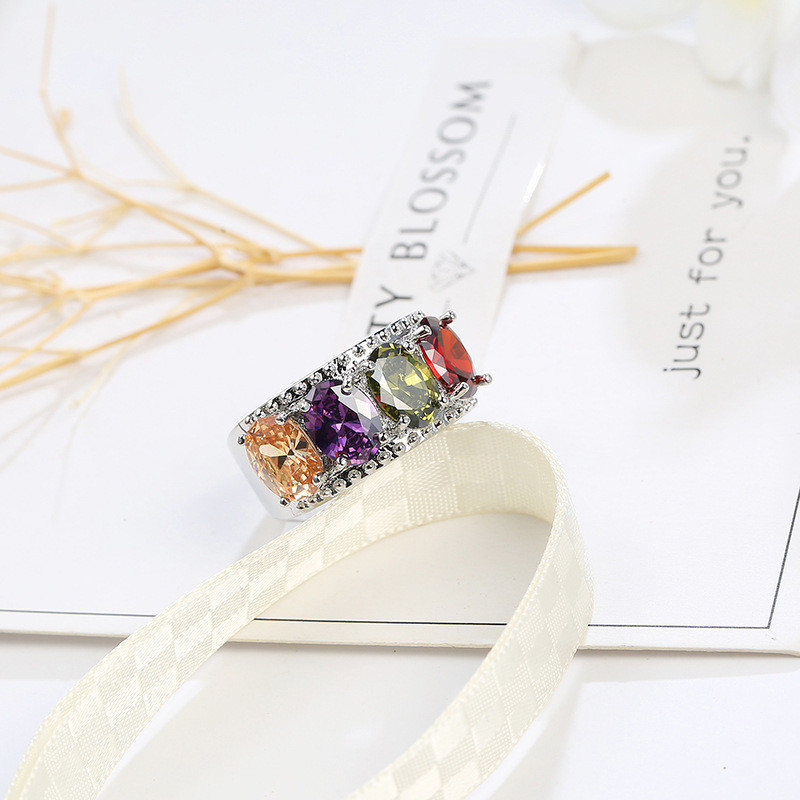 Xms Flower Multi Natural Amethyst Peridot Garnet Gemstone Silver Ring Size 6-10