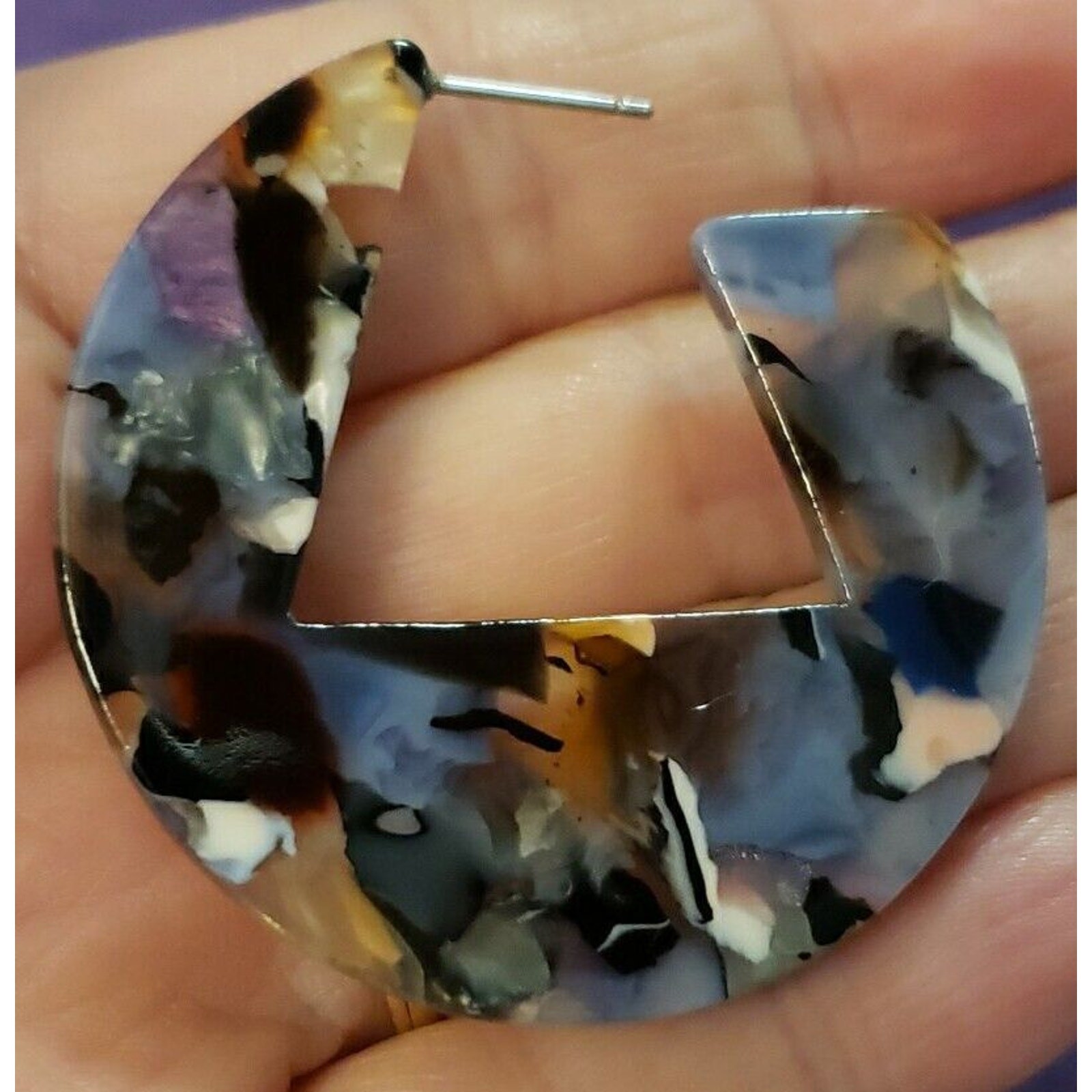 Geometric Design Mulitcolored Acrylic Resin Hoop Earrings, Lightweight