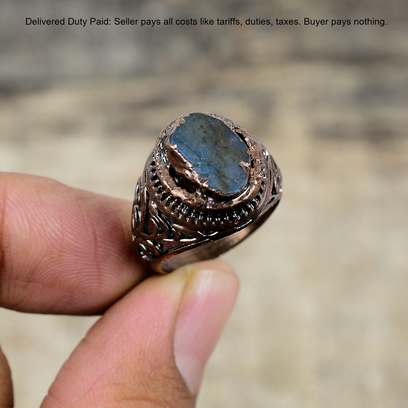 Third Eye Chakra Labradorite Rough Stone Boho Electroformed Ring Jewelry Copper