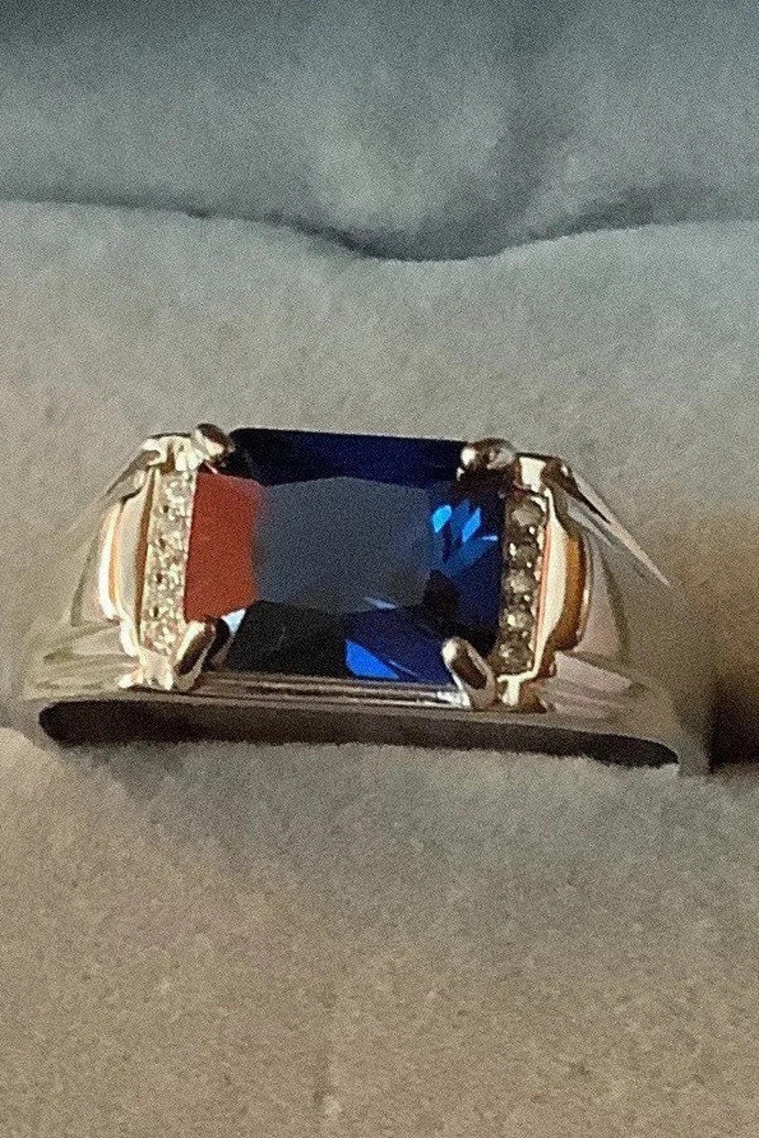 5.15 Ct Natural Sapphire & Diamond Anniversary Ring 925 Sterling Silver Size 6