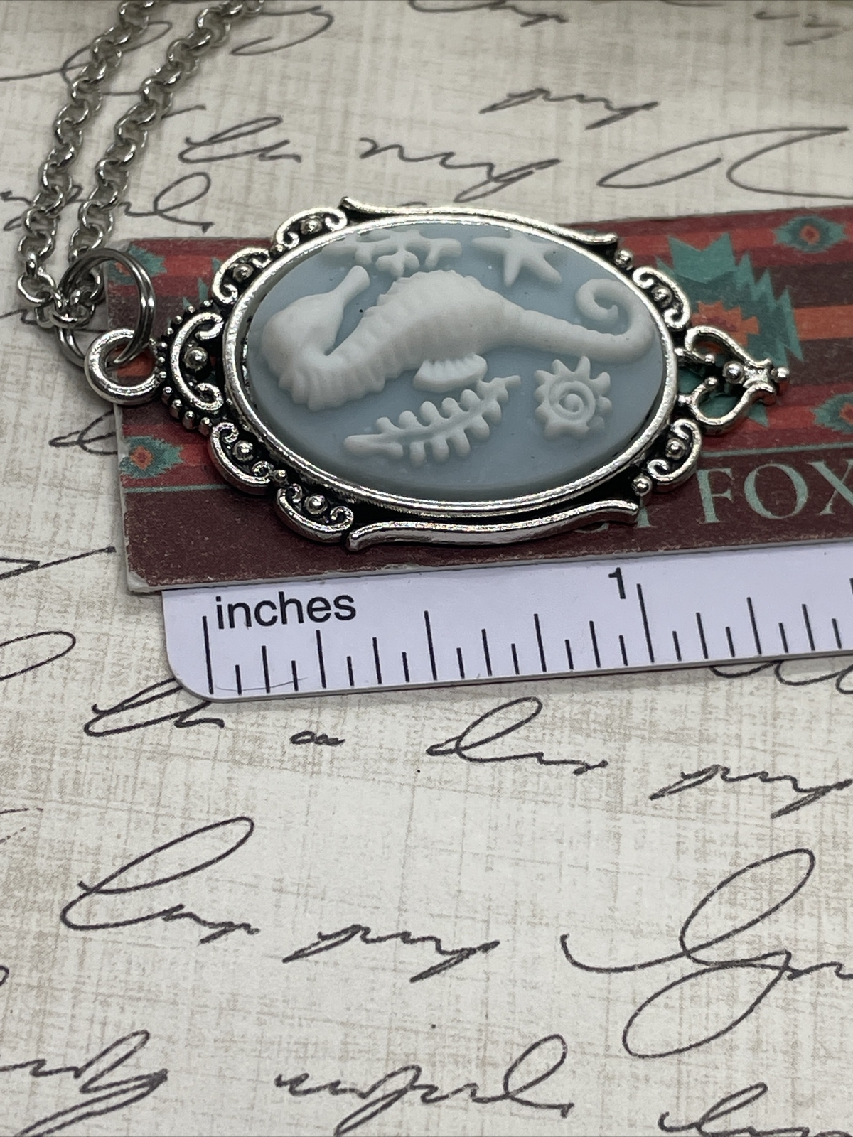 Cameo Necklace Seahorse Sea Horse Fish Prom Nautical Wedding Silver Heart Star