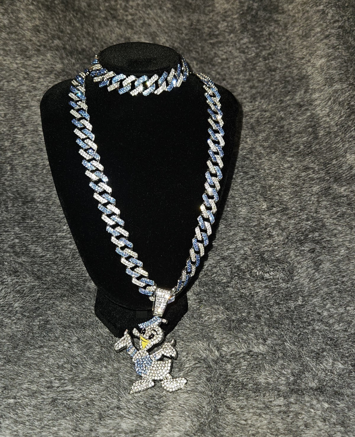Silver Tone Cuban Link Chain, Bracelet w/ Iced Out Charm Pendant