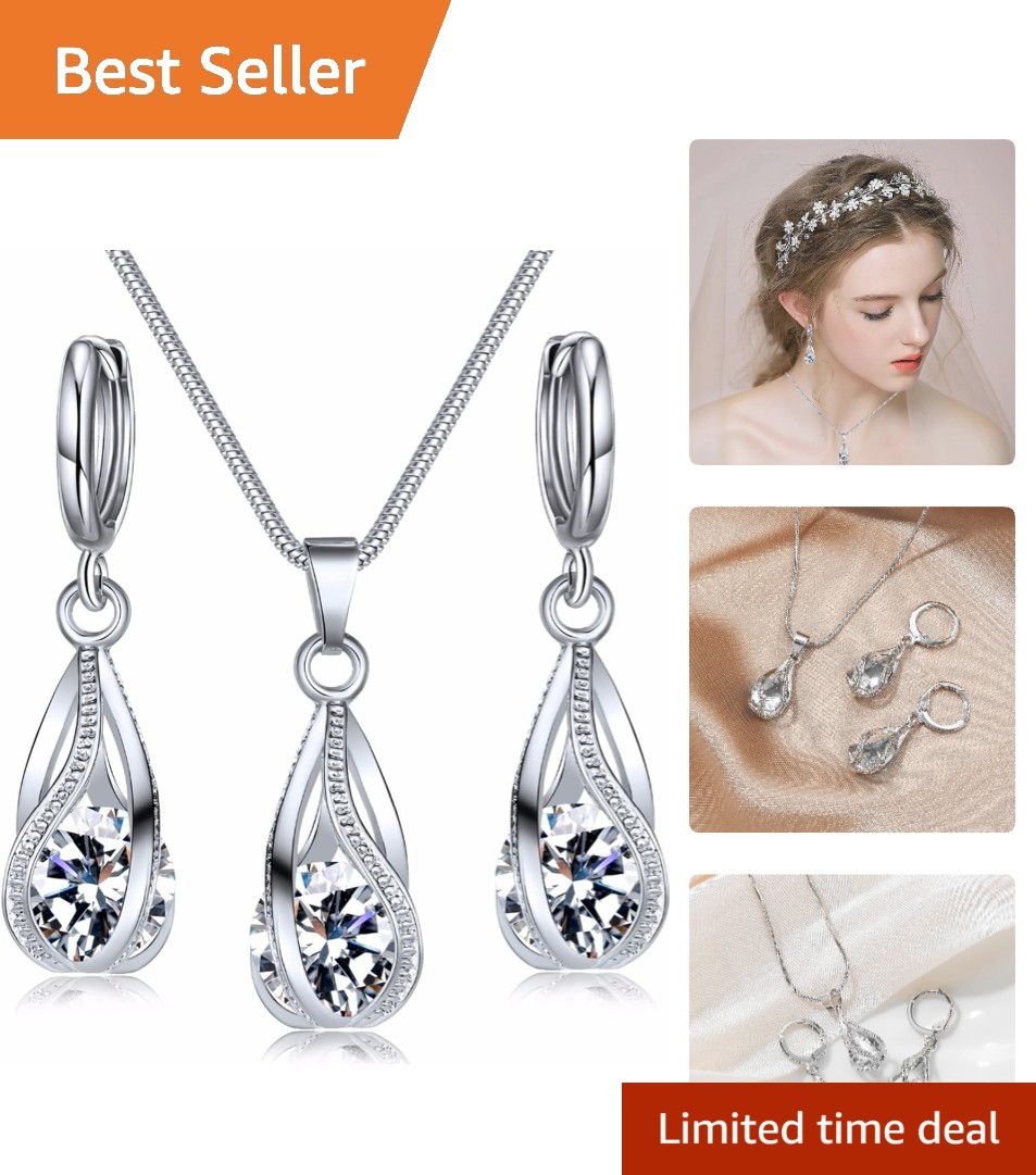 Elegant Silver Jewelry Set with CZ Pendant Necklace & Earrings for All Occasions
