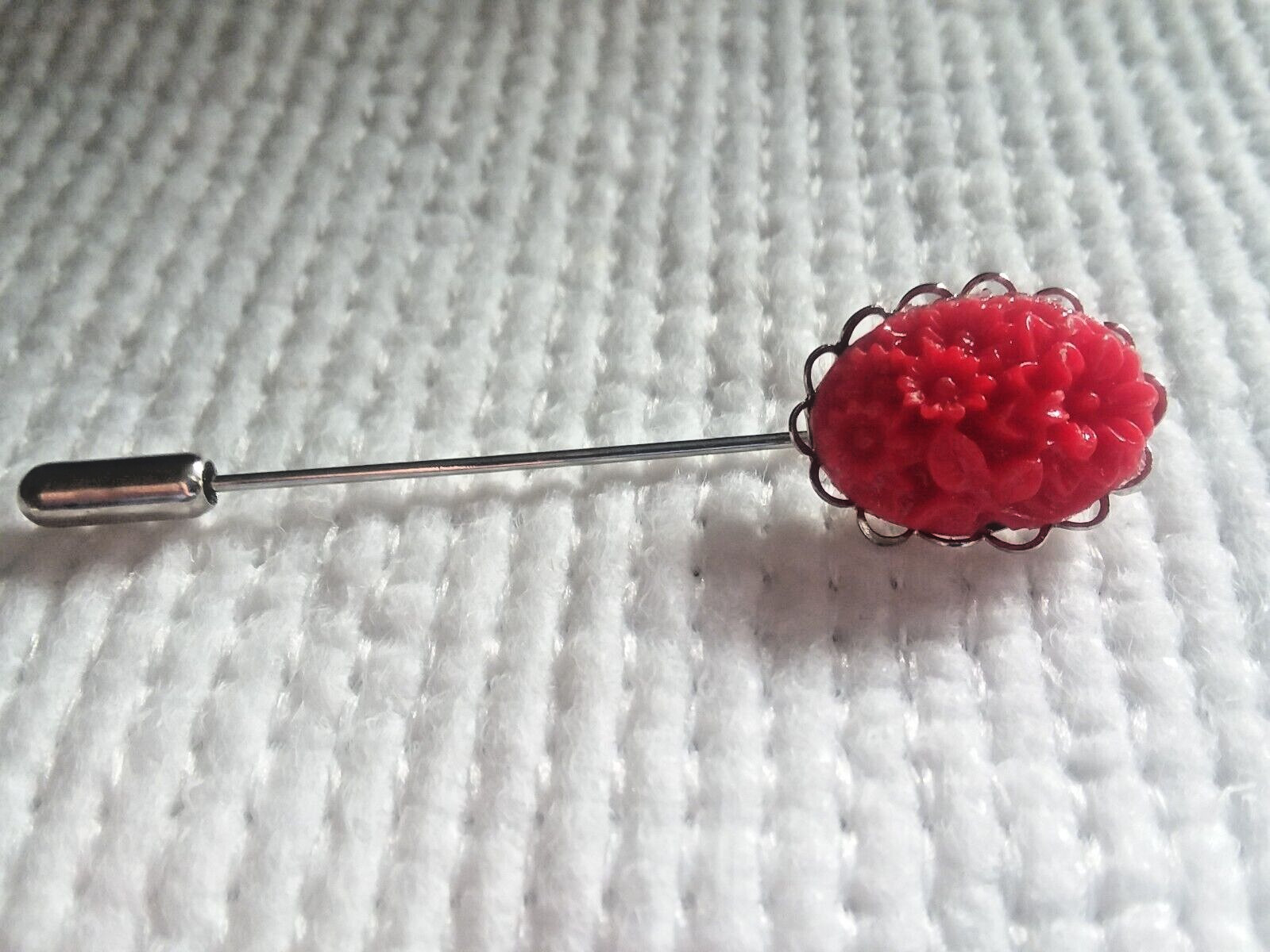 18x13mm Red Floral Plastic Cabochon Lapel Stick Pin 07-01-2024