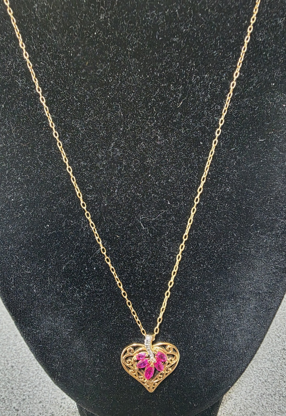Prime Art And Jewel Goldtone Heart With Fuchsia Marquee Stones Delicate…