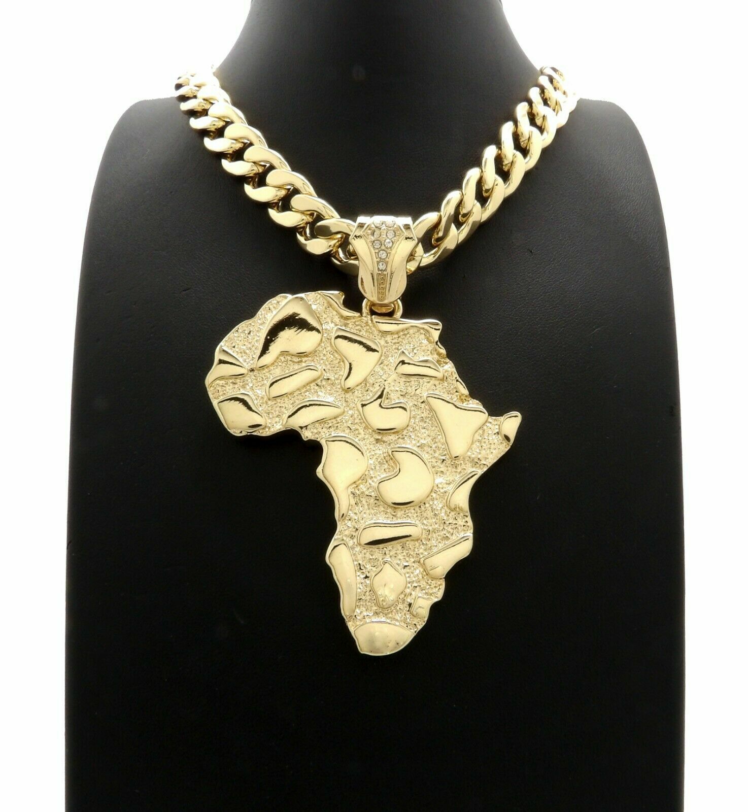Hip Hop Golden Nugget Africa Map Pendant & 11mm 20″ Cuban Choker Chain Necklace