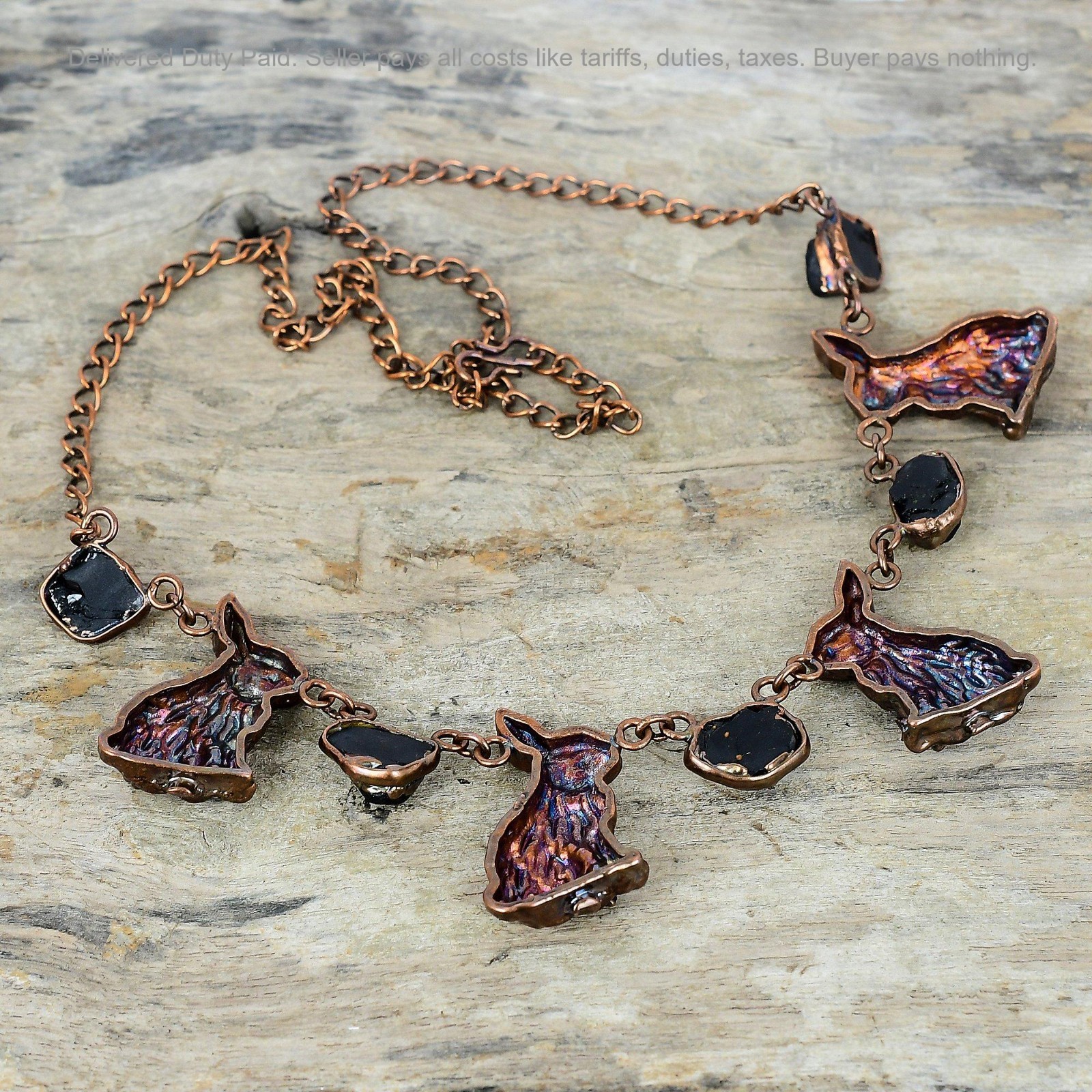 Pentagon Natural Black Tourmaline Rough Bezel Chain Wife Necklace Jewelry Copper