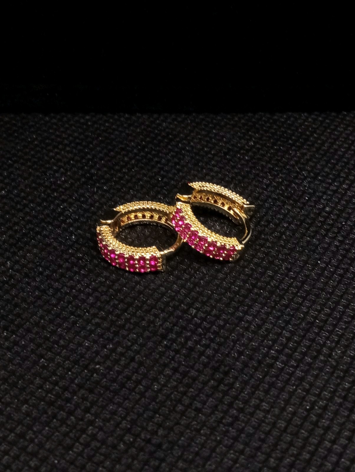 Ruby Red Pave Cubic Zerconia Gold Plated Huggie Earrings NWOT Fall ’25