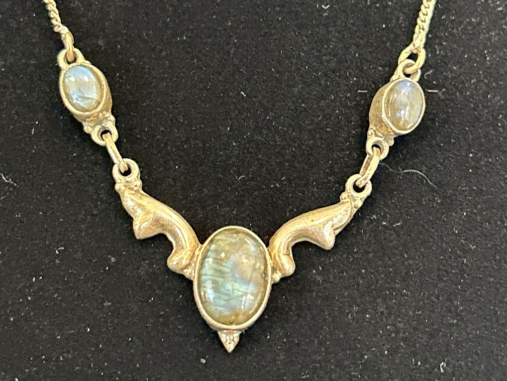 Delicate Labradorite Gemstone 925 Sterling Silver 12″ – 14″ Choker Necklace
