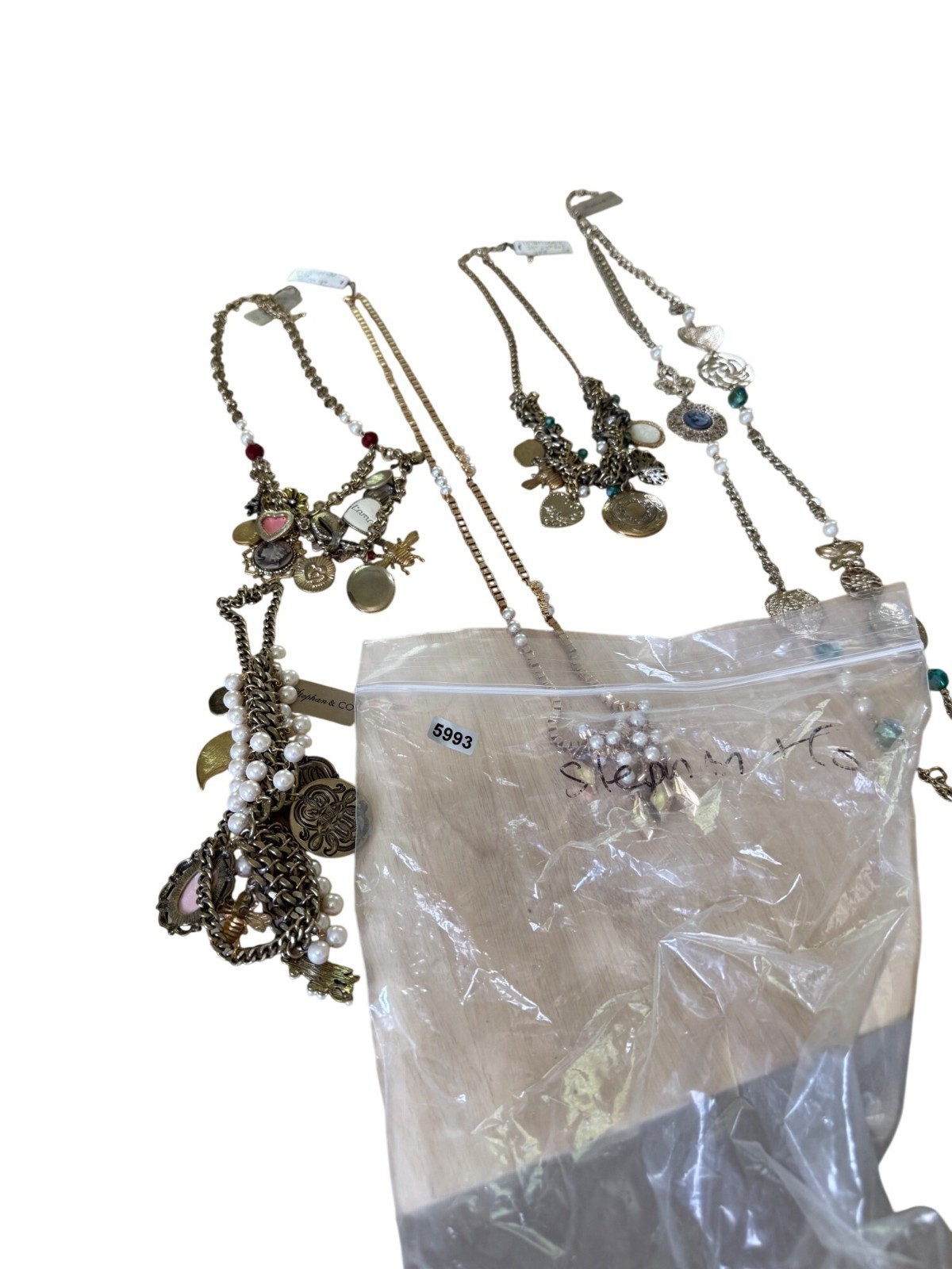 Vintagenspired Charm & Pearl Statement Necklaces Gold-Tone Chains