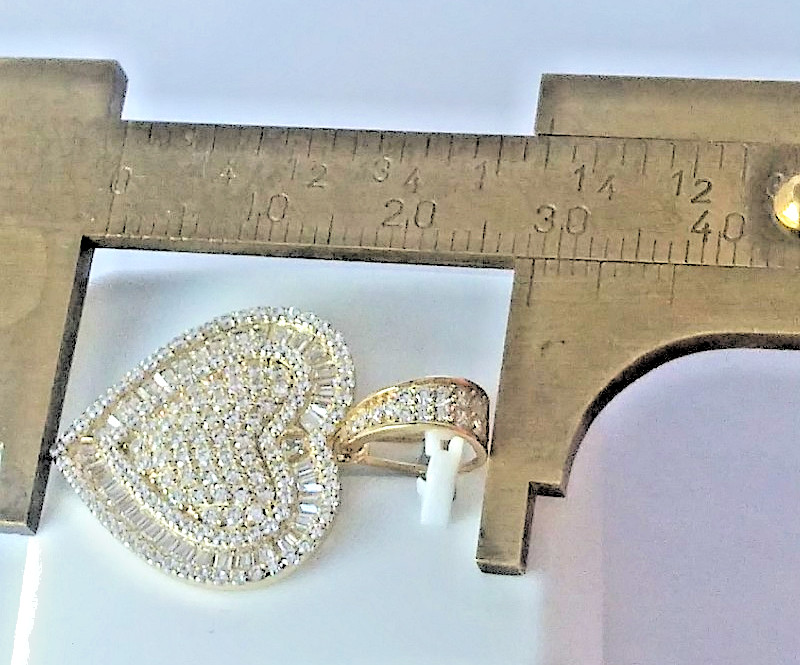 925 STERLING SILVER CZ micro pave FANCY HEART PENDANT Gold Plated 30X21mm