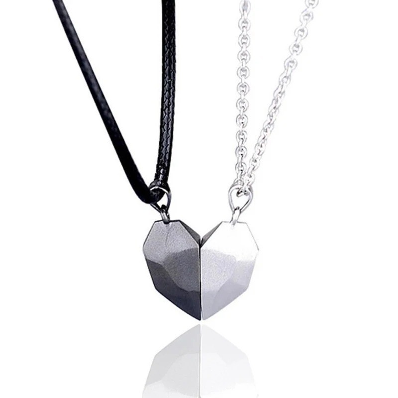 2Pcs Couple Friendship Magnetic Matching Love Heart Distance Pendant Necklace