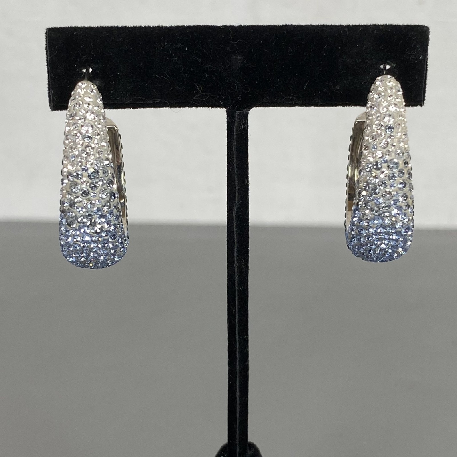 Swarovski Palladium-Plated Dark/Sky Blue Gradient Crystal Hoop Pierced Earrings