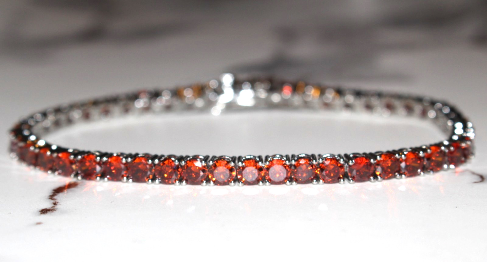 14k STAMPED 4mm AMBER RUBY Sapphire Tennis BRACELET 12ct Lab Sim VVS Diamond Gem