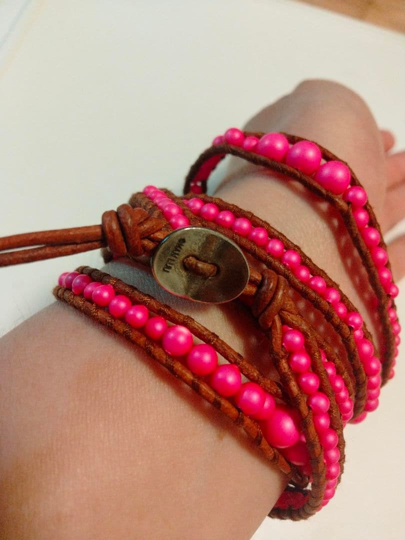 CHAN LUU Pink Leather Beaded Wrap Bracelet 98cm Crafted Jewelry Not specified