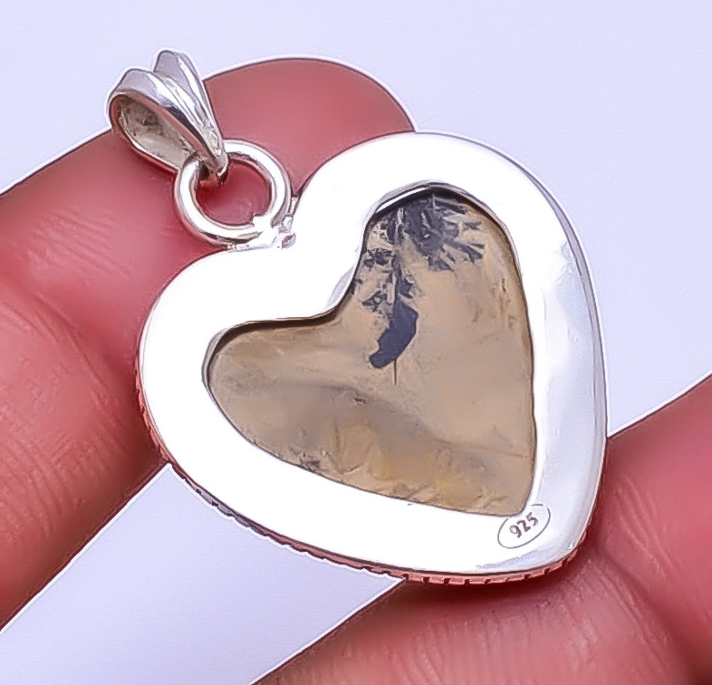 Honey Dendritic Opal – Mexico 925 Sterling Silver Pendant 1.56″ P12 Gift for her