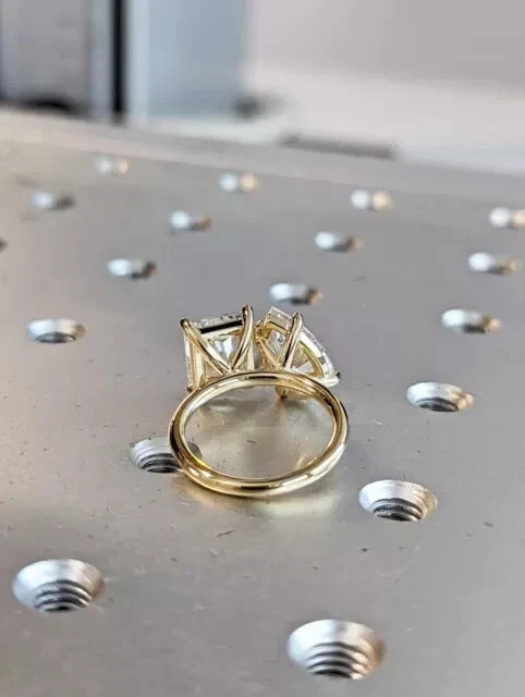 Pear & Radiant Cut Moissanite Two Stone Engagement Ring 14K Yellow Gold Plated