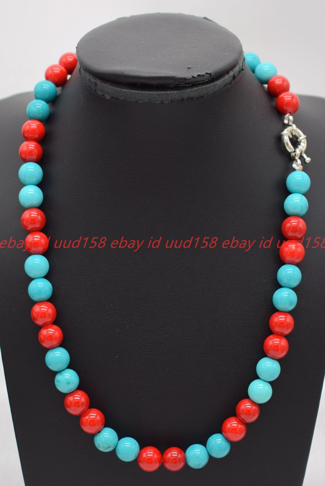 Natural 8/10mm Red Coral Turquoise Gemstone Round Beads Necklace 16-36in