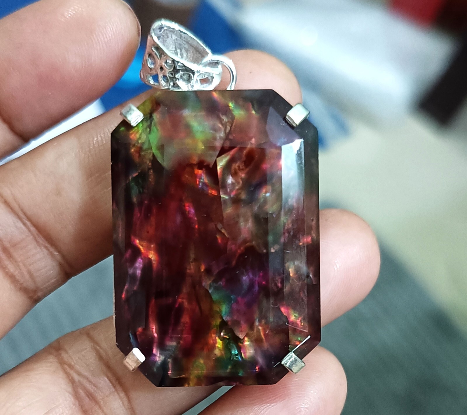 84.75 Ct Natural Ammolite 925 Solid Silver Rainbow PENDANT Certified Gemstone