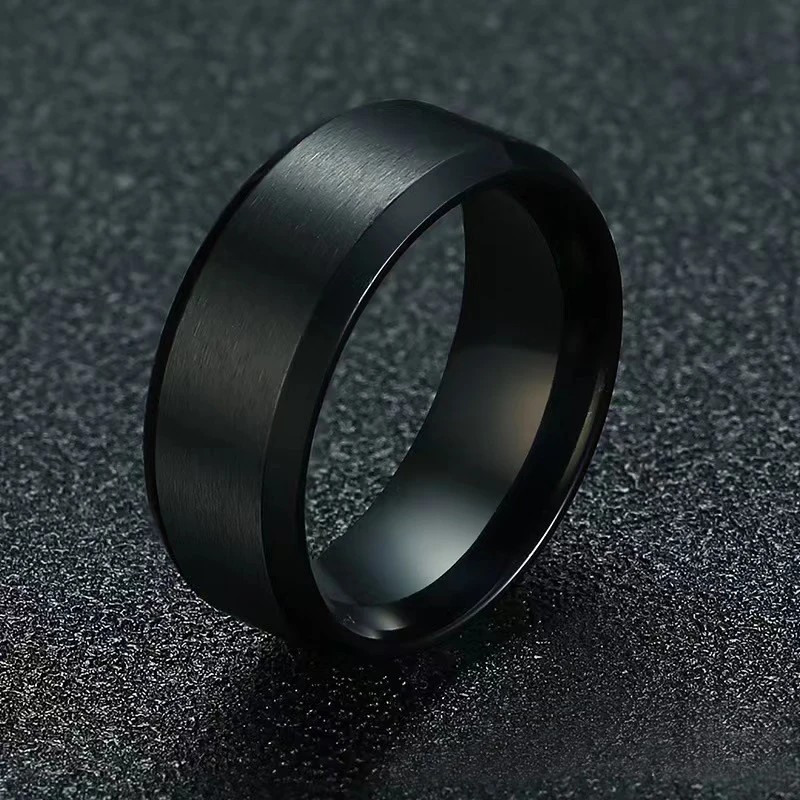 Men Stainless Steel Fill Metal Guy Wedding Band Ring Temporary Black/Gold/Silver