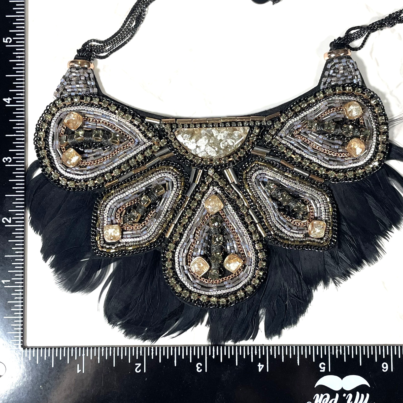 Stella & Dot Constantine Feather Bib Necklace Black Rose Gold Crystal Statement