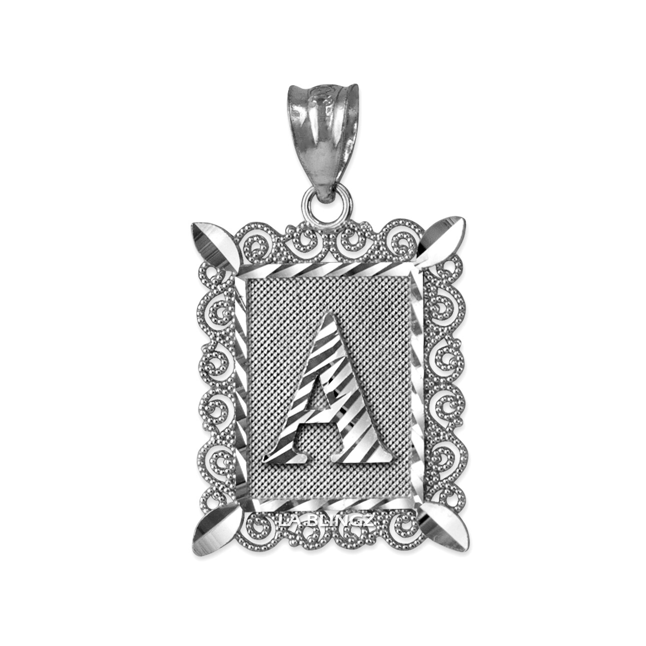 Sterling Silver Filigree Alphabet Initial A-Z Personalized Charm Pendant (S/M/L)
