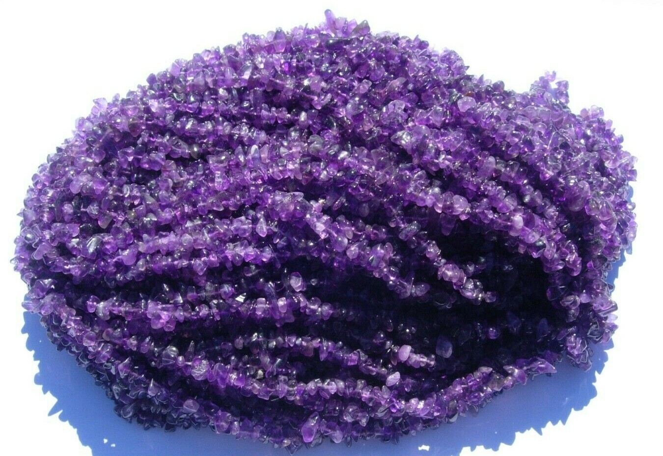 Genuine Amethyst crystal chip bead necklace 34″ healing stones Reiki