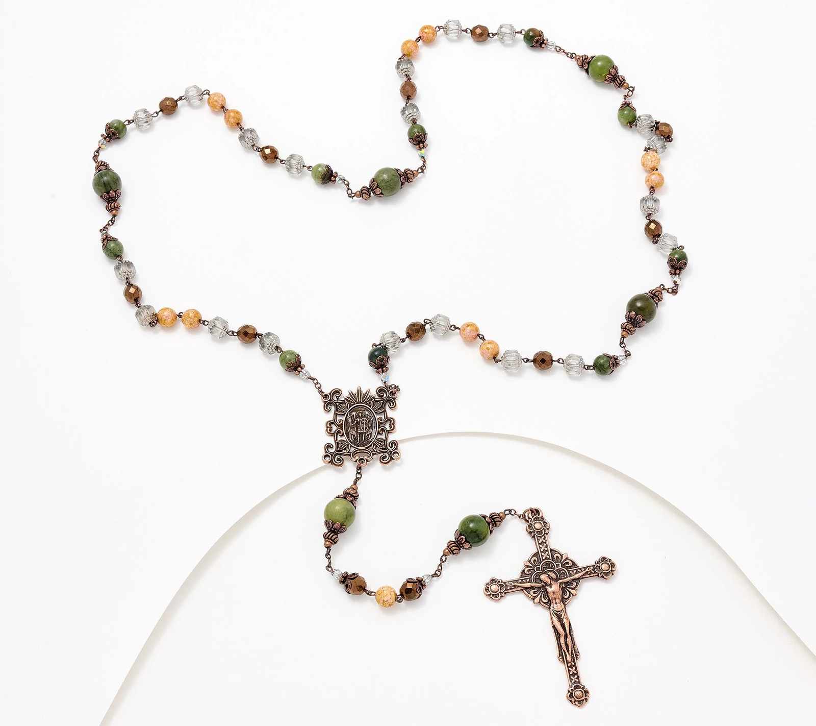 Connemara Marble Mother’s Love Rosary Bronzetone Necklace