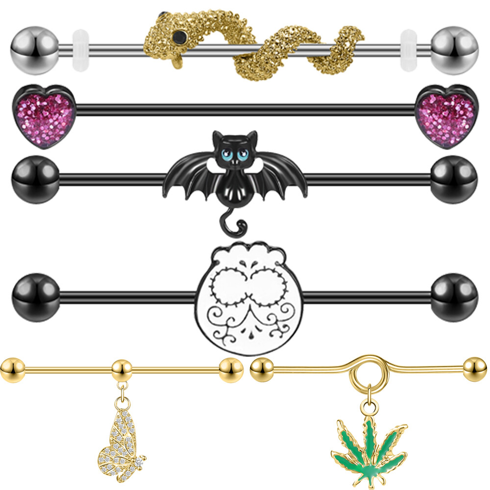 14G Stainless Steel Industrial Barbell Piercing Alloy Cartilage Earring Jewelry