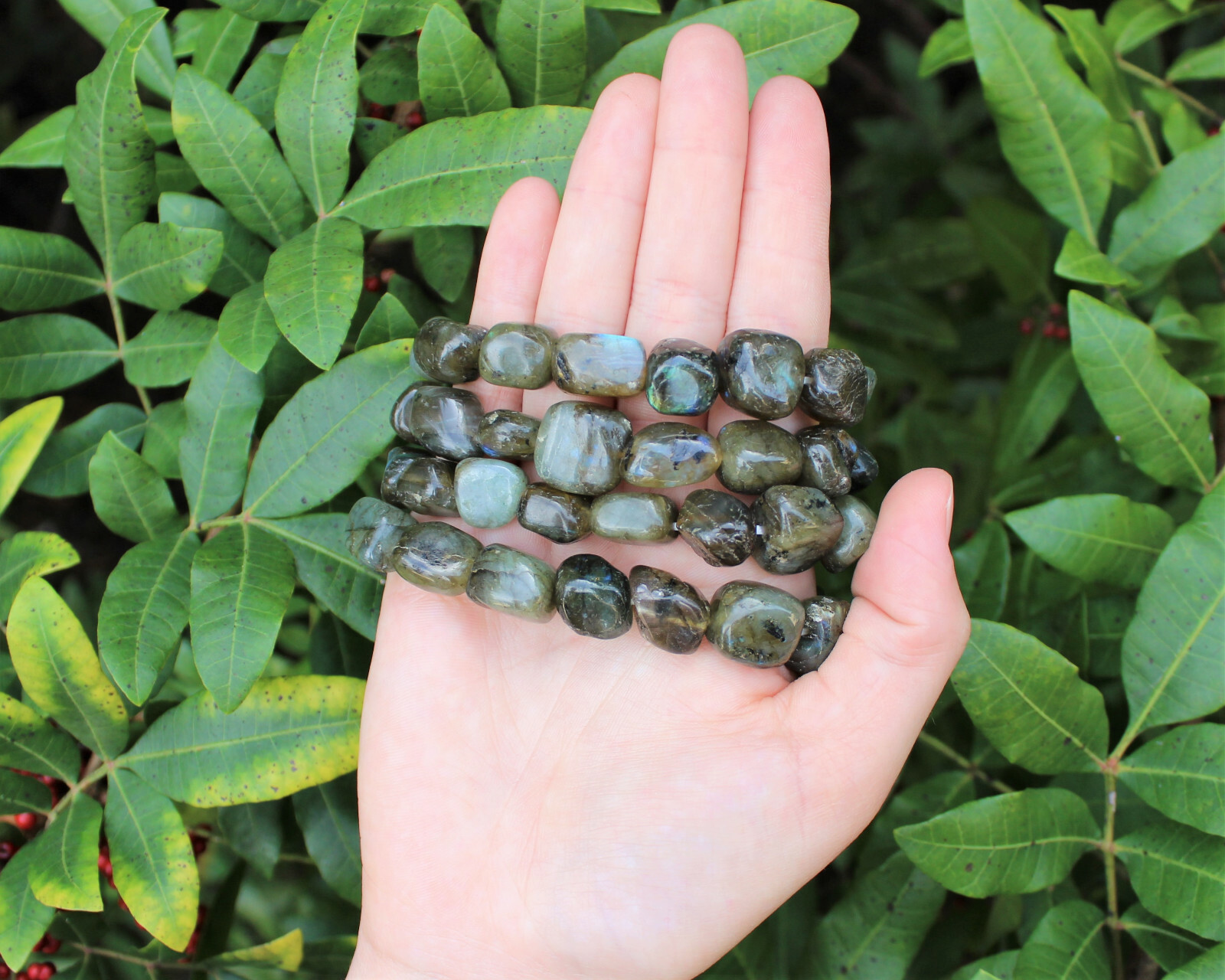 Labradorite Tumbled Gemstone Bracelet 6-8 mm Nuggets (Stretch Bracelet, Gift)