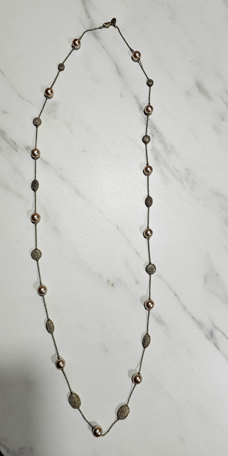Kian Family Gold Tone Station Necklace Ball/Bead Chain